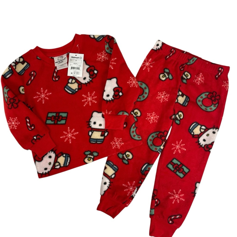 Hello Kitty Kids Red Holiday Christmas Fleece Pajama Set Size 2T NWT